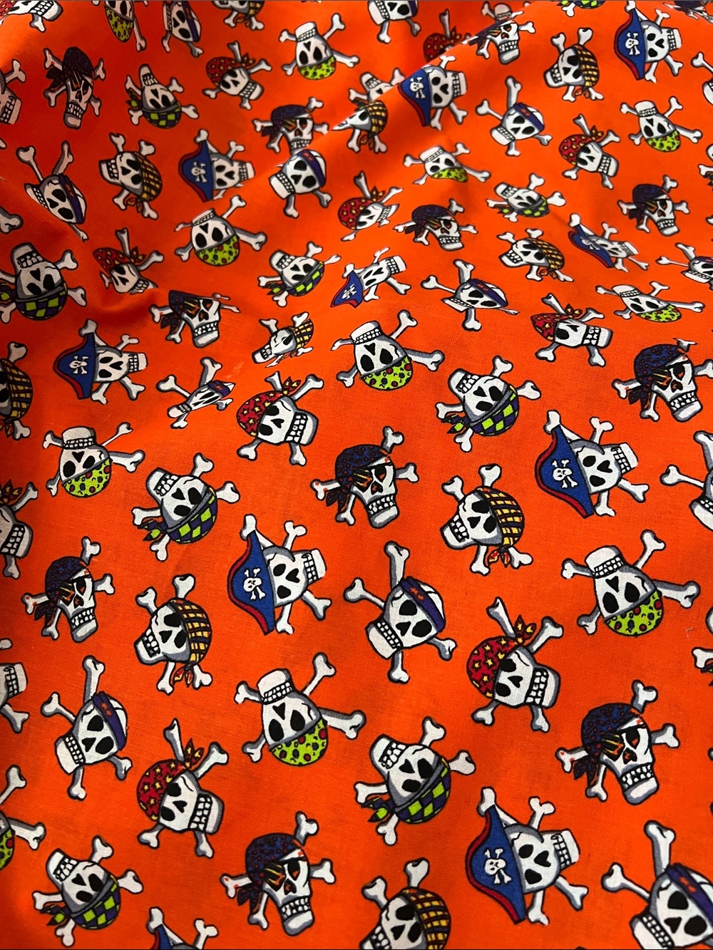 4.5 yds Orange Pirate Skull Print Fabric Top